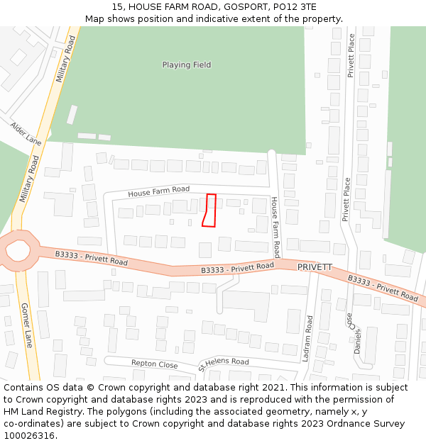 15, HOUSE FARM ROAD, GOSPORT, PO12 3TE: Location map and indicative extent of plot