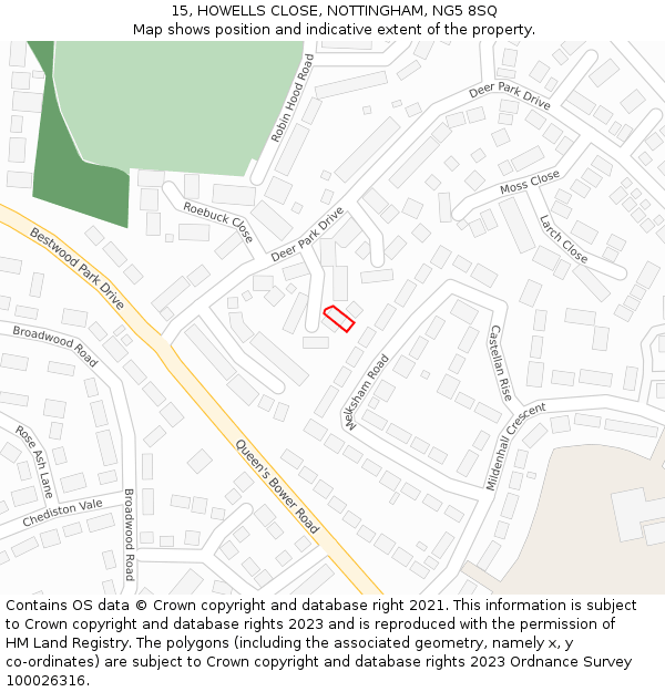 15, HOWELLS CLOSE, NOTTINGHAM, NG5 8SQ: Location map and indicative extent of plot