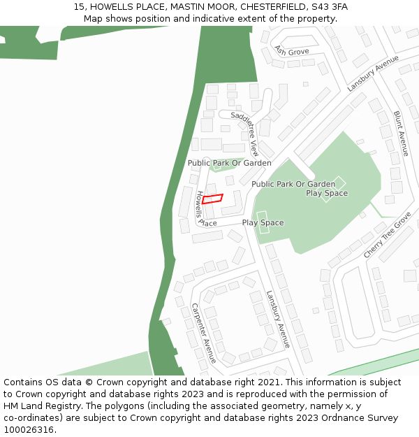 15, HOWELLS PLACE, MASTIN MOOR, CHESTERFIELD, S43 3FA: Location map and indicative extent of plot