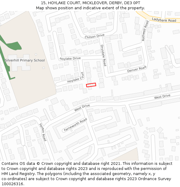 15, HOYLAKE COURT, MICKLEOVER, DERBY, DE3 0PT: Location map and indicative extent of plot