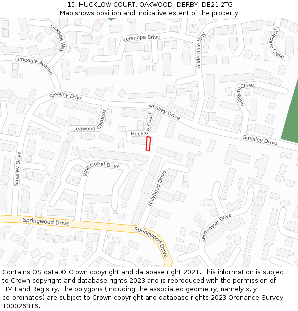 15, HUCKLOW COURT, OAKWOOD, DERBY, DE21 2TG: Location map and indicative extent of plot