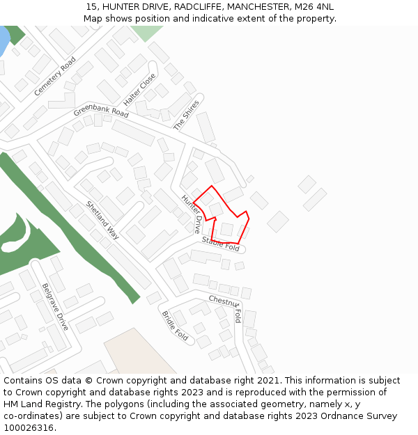 15, HUNTER DRIVE, RADCLIFFE, MANCHESTER, M26 4NL: Location map and indicative extent of plot