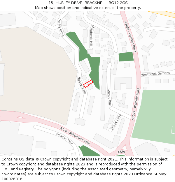 15, HURLEY DRIVE, BRACKNELL, RG12 2GS: Location map and indicative extent of plot