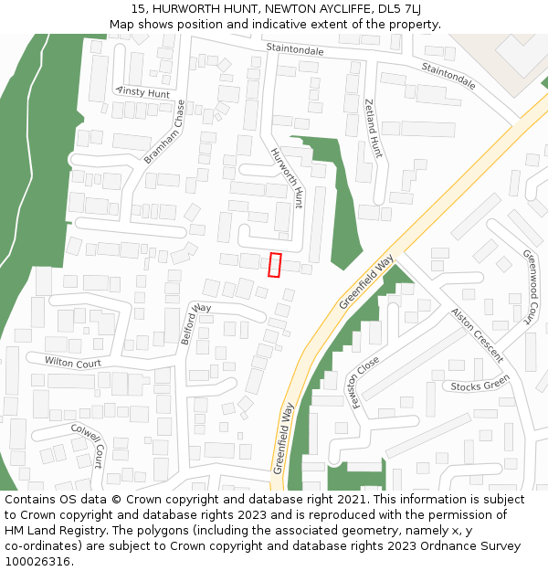 15, HURWORTH HUNT, NEWTON AYCLIFFE, DL5 7LJ: Location map and indicative extent of plot