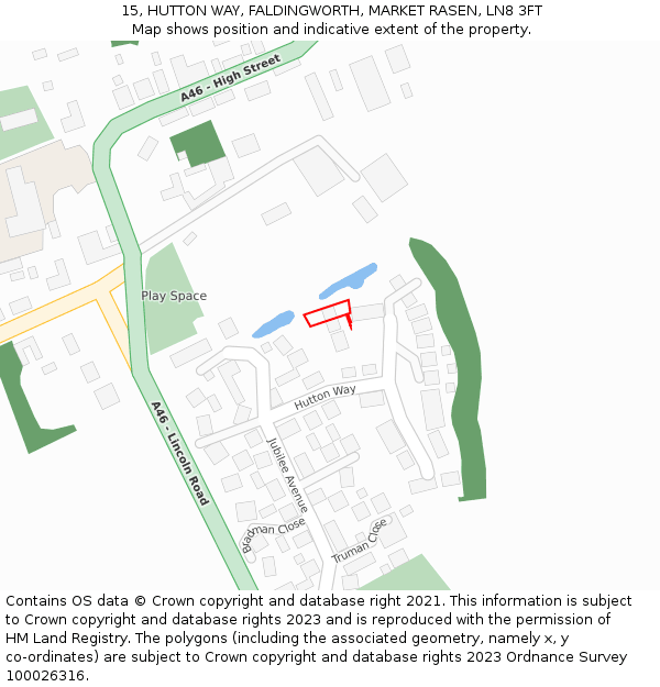 15, HUTTON WAY, FALDINGWORTH, MARKET RASEN, LN8 3FT: Location map and indicative extent of plot