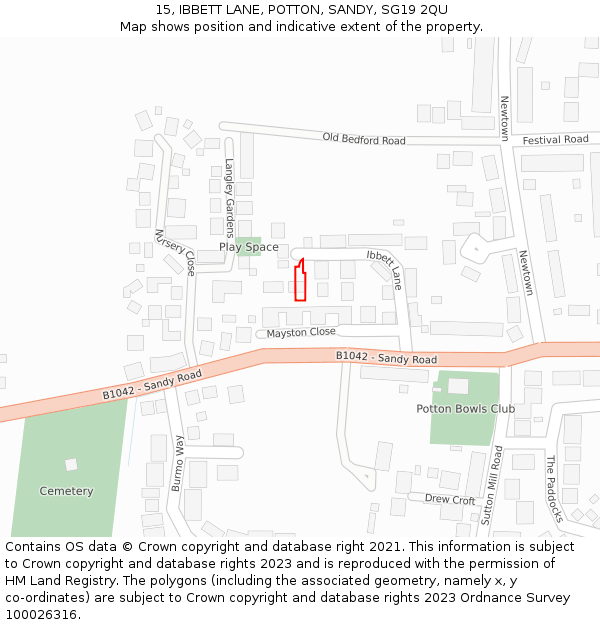 15, IBBETT LANE, POTTON, SANDY, SG19 2QU: Location map and indicative extent of plot