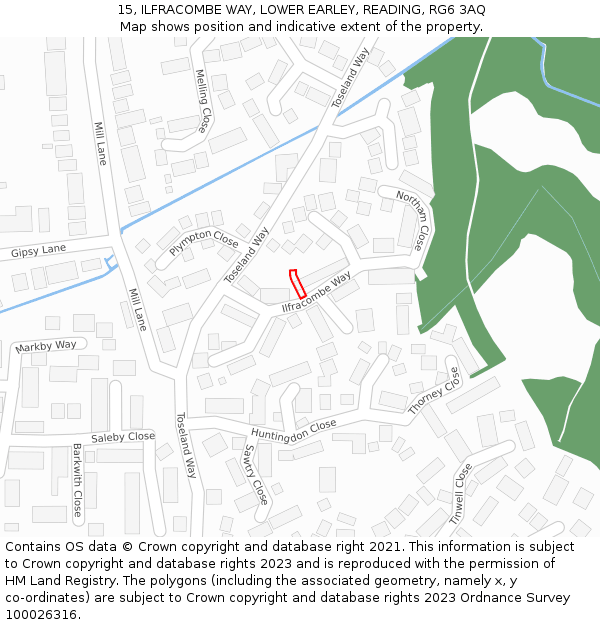 15, ILFRACOMBE WAY, LOWER EARLEY, READING, RG6 3AQ: Location map and indicative extent of plot