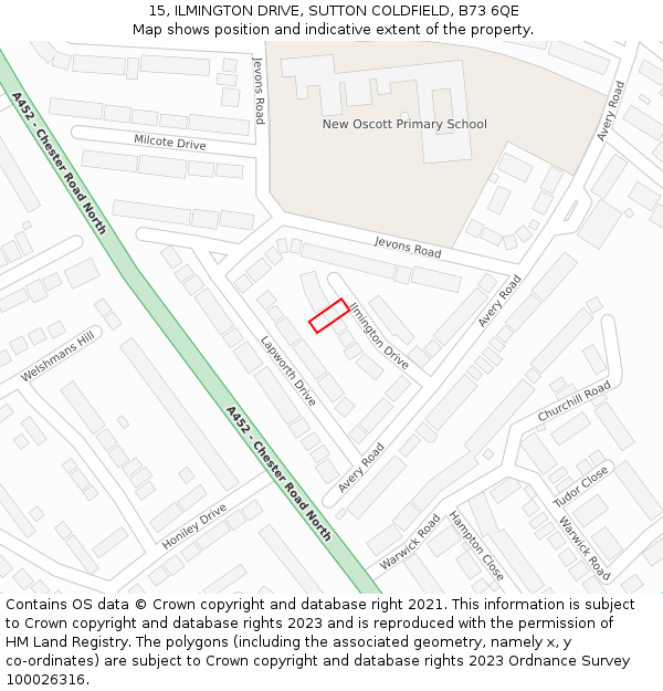 15, ILMINGTON DRIVE, SUTTON COLDFIELD, B73 6QE: Location map and indicative extent of plot