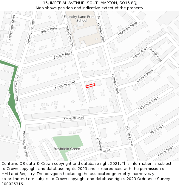 15, IMPERIAL AVENUE, SOUTHAMPTON, SO15 8QJ: Location map and indicative extent of plot