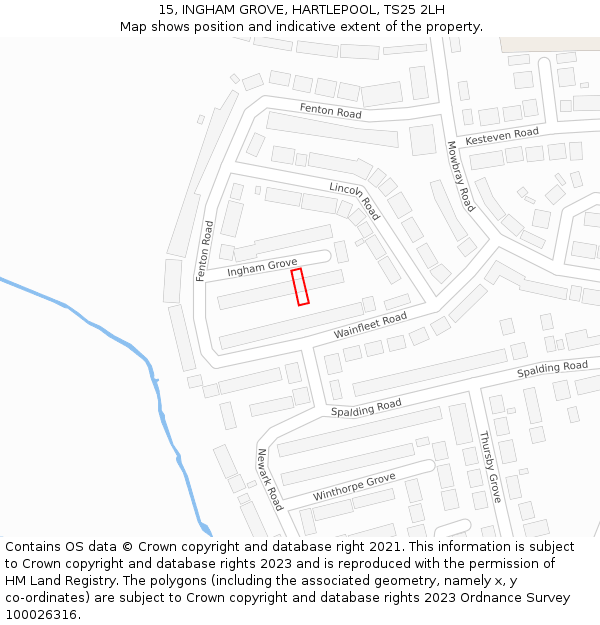 15, INGHAM GROVE, HARTLEPOOL, TS25 2LH: Location map and indicative extent of plot