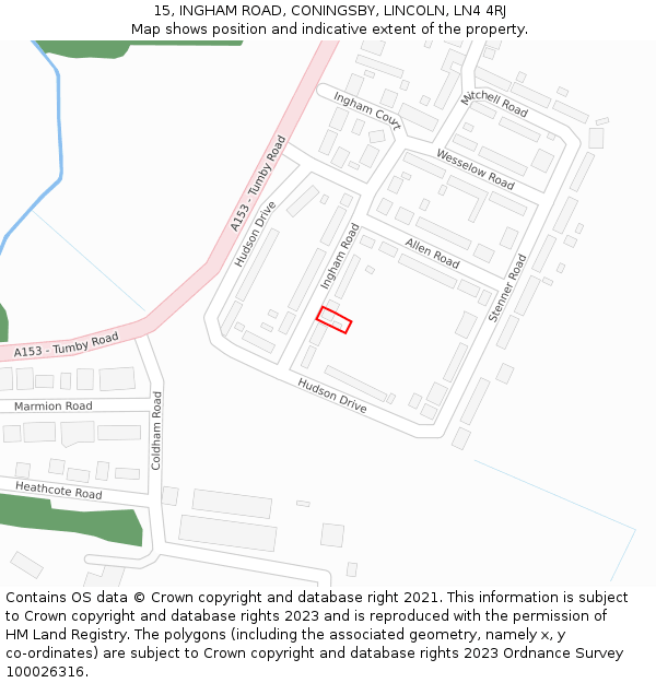 15, INGHAM ROAD, CONINGSBY, LINCOLN, LN4 4RJ: Location map and indicative extent of plot