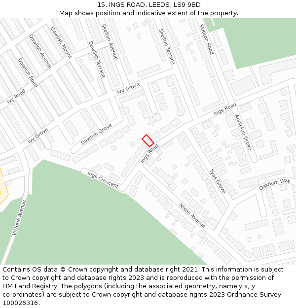 15, INGS ROAD, LEEDS, LS9 9BD: Location map and indicative extent of plot