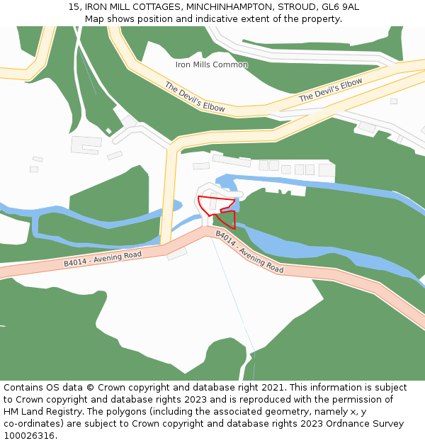 15, IRON MILL COTTAGES, MINCHINHAMPTON, STROUD, GL6 9AL: Location map and indicative extent of plot
