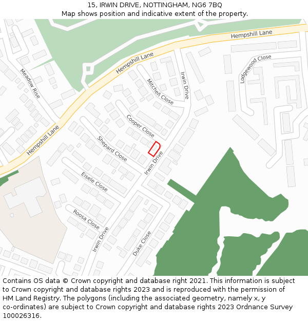 15, IRWIN DRIVE, NOTTINGHAM, NG6 7BQ: Location map and indicative extent of plot
