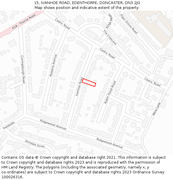 15, IVANHOE ROAD, EDENTHORPE, DONCASTER, DN3 2JG: Location map and indicative extent of plot