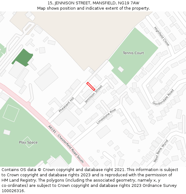 15, JENNISON STREET, MANSFIELD, NG19 7AW: Location map and indicative extent of plot