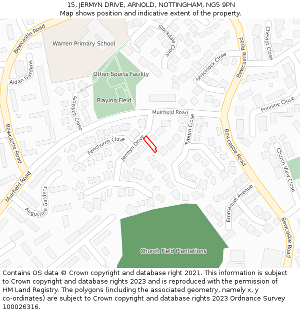 15, JERMYN DRIVE, ARNOLD, NOTTINGHAM, NG5 9PN: Location map and indicative extent of plot