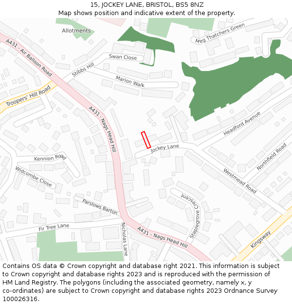 15, JOCKEY LANE, BRISTOL, BS5 8NZ: Location map and indicative extent of plot