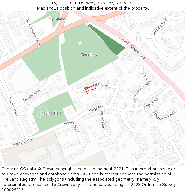 15, JOHN CHILDS WAY, BUNGAY, NR35 1SE: Location map and indicative extent of plot