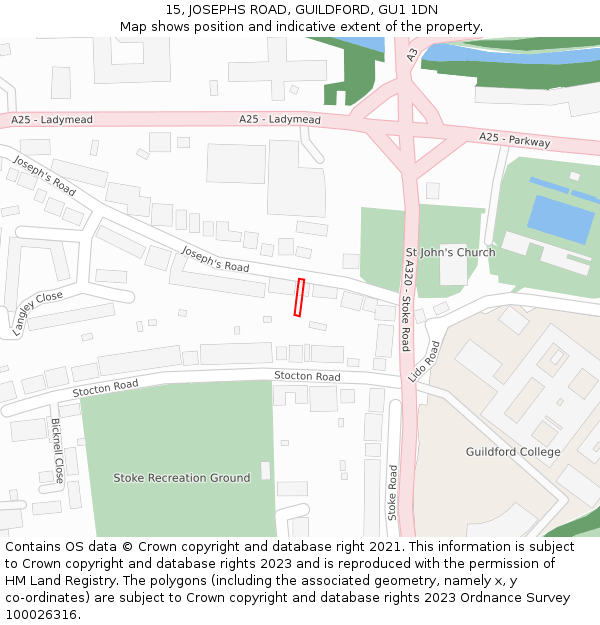 15, JOSEPHS ROAD, GUILDFORD, GU1 1DN: Location map and indicative extent of plot