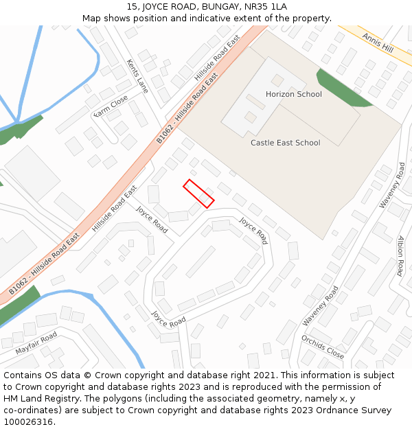 15, JOYCE ROAD, BUNGAY, NR35 1LA: Location map and indicative extent of plot
