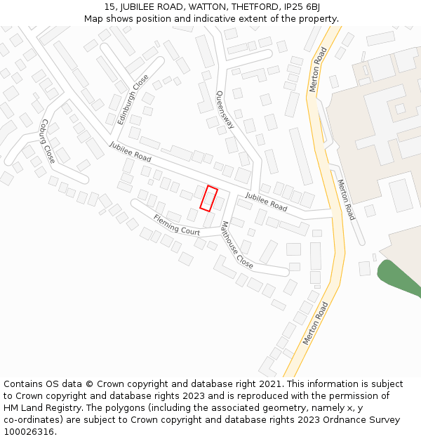 15, JUBILEE ROAD, WATTON, THETFORD, IP25 6BJ: Location map and indicative extent of plot
