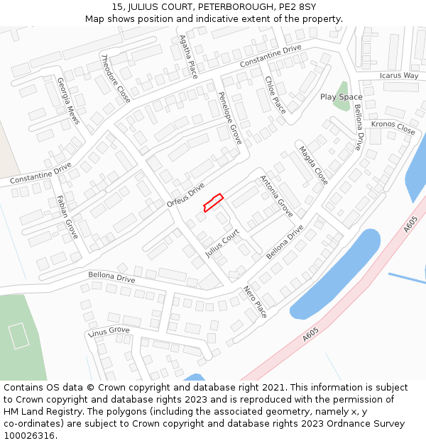 15, JULIUS COURT, PETERBOROUGH, PE2 8SY: Location map and indicative extent of plot