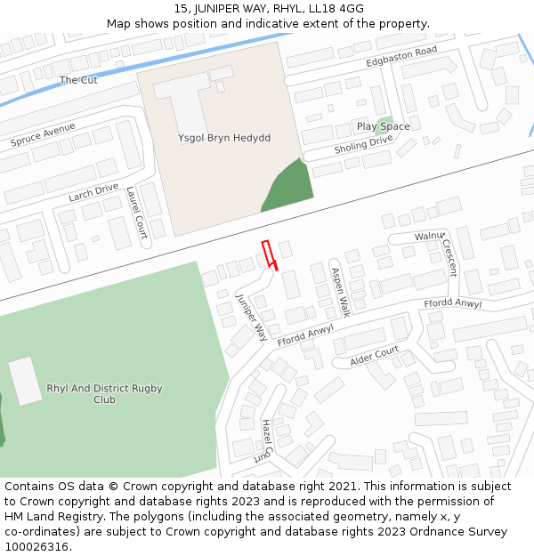 15, JUNIPER WAY, RHYL, LL18 4GG: Location map and indicative extent of plot
