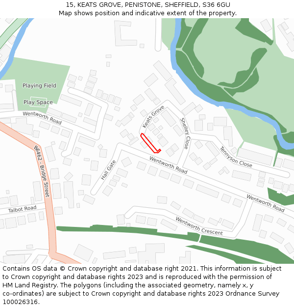 15, KEATS GROVE, PENISTONE, SHEFFIELD, S36 6GU: Location map and indicative extent of plot