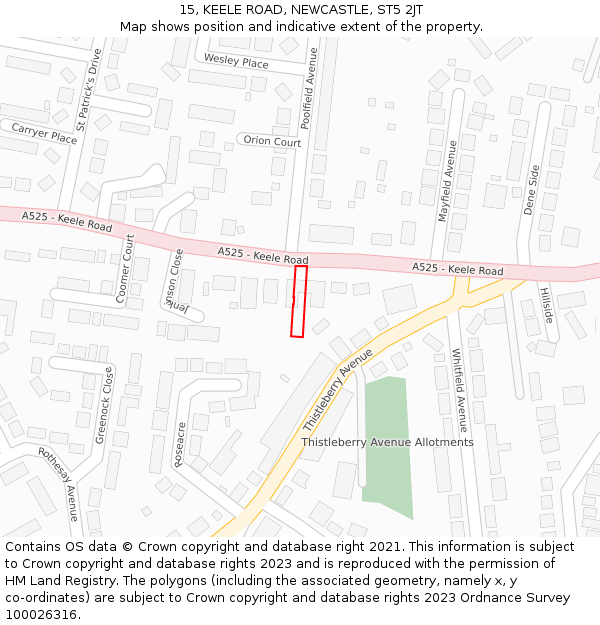 15, KEELE ROAD, NEWCASTLE, ST5 2JT: Location map and indicative extent of plot