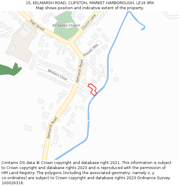 15, KELMARSH ROAD, CLIPSTON, MARKET HARBOROUGH, LE16 9RX: Location map and indicative extent of plot