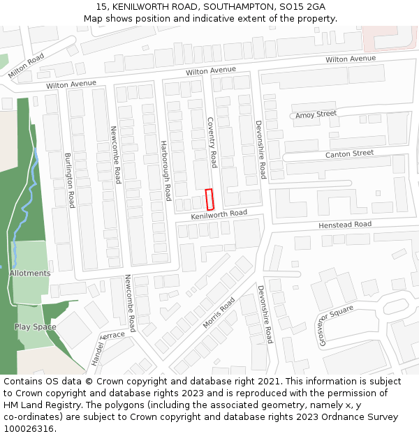 15, KENILWORTH ROAD, SOUTHAMPTON, SO15 2GA: Location map and indicative extent of plot