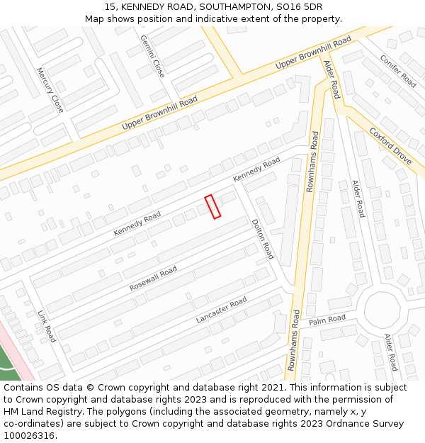 15, KENNEDY ROAD, SOUTHAMPTON, SO16 5DR: Location map and indicative extent of plot