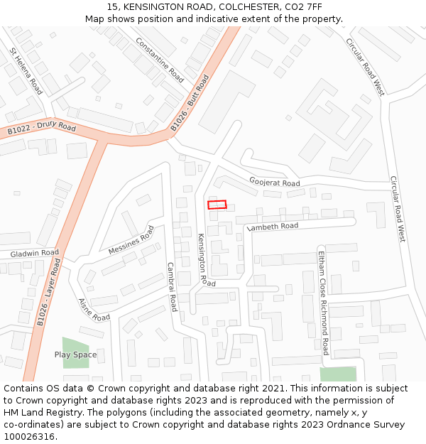 15, KENSINGTON ROAD, COLCHESTER, CO2 7FF: Location map and indicative extent of plot