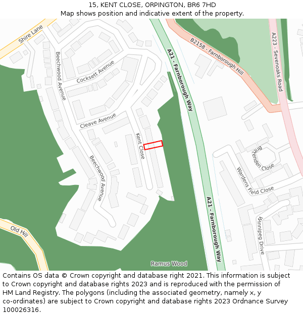 15, KENT CLOSE, ORPINGTON, BR6 7HD: Location map and indicative extent of plot