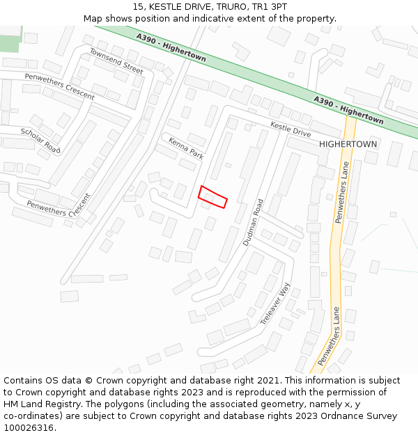 15, KESTLE DRIVE, TRURO, TR1 3PT: Location map and indicative extent of plot