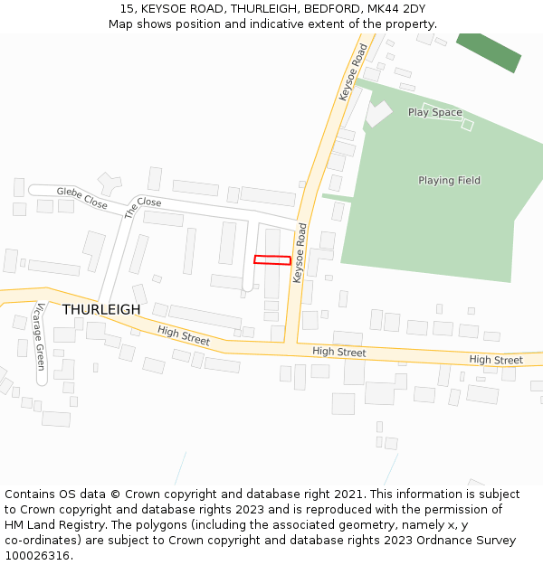 15, KEYSOE ROAD, THURLEIGH, BEDFORD, MK44 2DY: Location map and indicative extent of plot