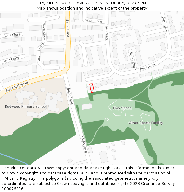 15, KILLINGWORTH AVENUE, SINFIN, DERBY, DE24 9PN: Location map and indicative extent of plot