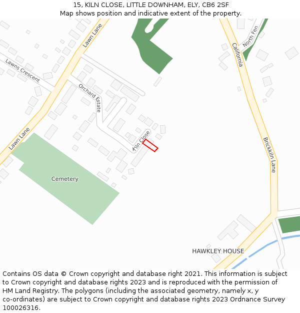 15, KILN CLOSE, LITTLE DOWNHAM, ELY, CB6 2SF: Location map and indicative extent of plot