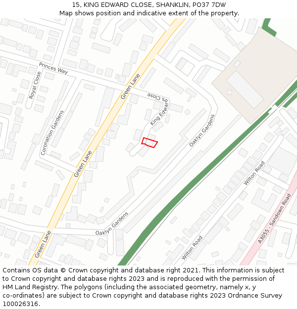 15, KING EDWARD CLOSE, SHANKLIN, PO37 7DW: Location map and indicative extent of plot