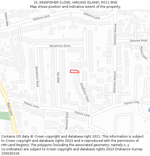 15, KINGFISHER CLOSE, HAYLING ISLAND, PO11 9NS: Location map and indicative extent of plot