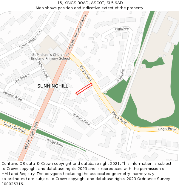 15, KINGS ROAD, ASCOT, SL5 9AD: Location map and indicative extent of plot