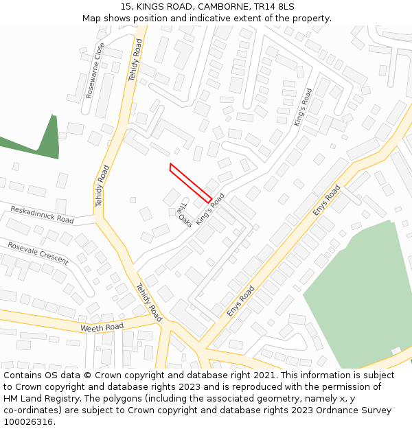 15, KINGS ROAD, CAMBORNE, TR14 8LS: Location map and indicative extent of plot