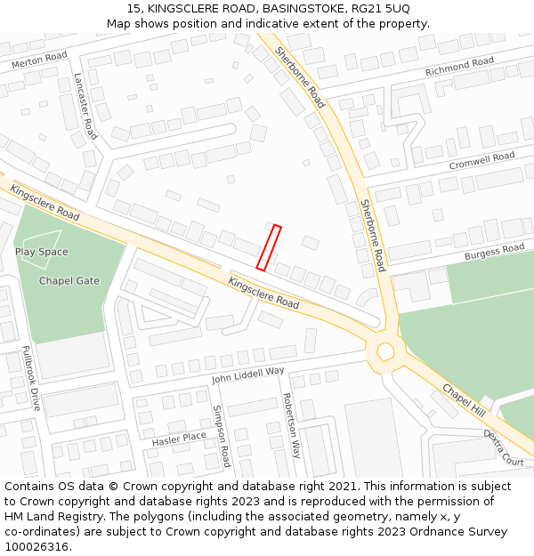 15, KINGSCLERE ROAD, BASINGSTOKE, RG21 5UQ: Location map and indicative extent of plot