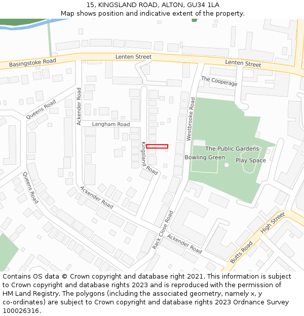 15, KINGSLAND ROAD, ALTON, GU34 1LA: Location map and indicative extent of plot