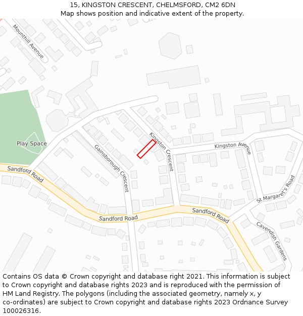 15, KINGSTON CRESCENT, CHELMSFORD, CM2 6DN: Location map and indicative extent of plot