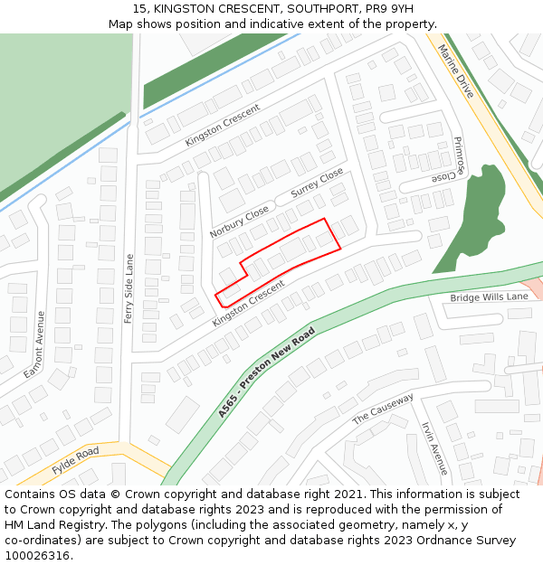 15, KINGSTON CRESCENT, SOUTHPORT, PR9 9YH: Location map and indicative extent of plot