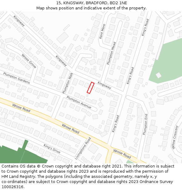 15, KINGSWAY, BRADFORD, BD2 1NE: Location map and indicative extent of plot
