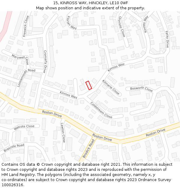 15, KINROSS WAY, HINCKLEY, LE10 0WF: Location map and indicative extent of plot