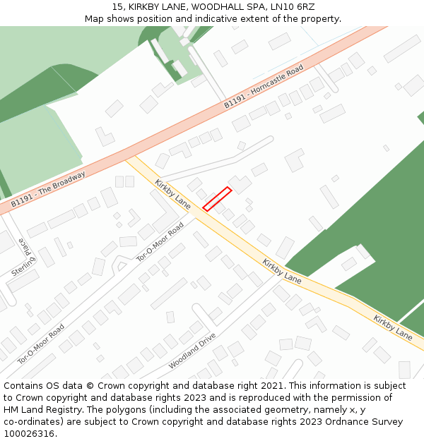 15, KIRKBY LANE, WOODHALL SPA, LN10 6RZ: Location map and indicative extent of plot